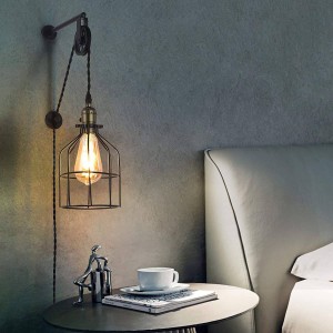 Clockwell" Industrial/Vintage Cage wall pendant lamp with socket