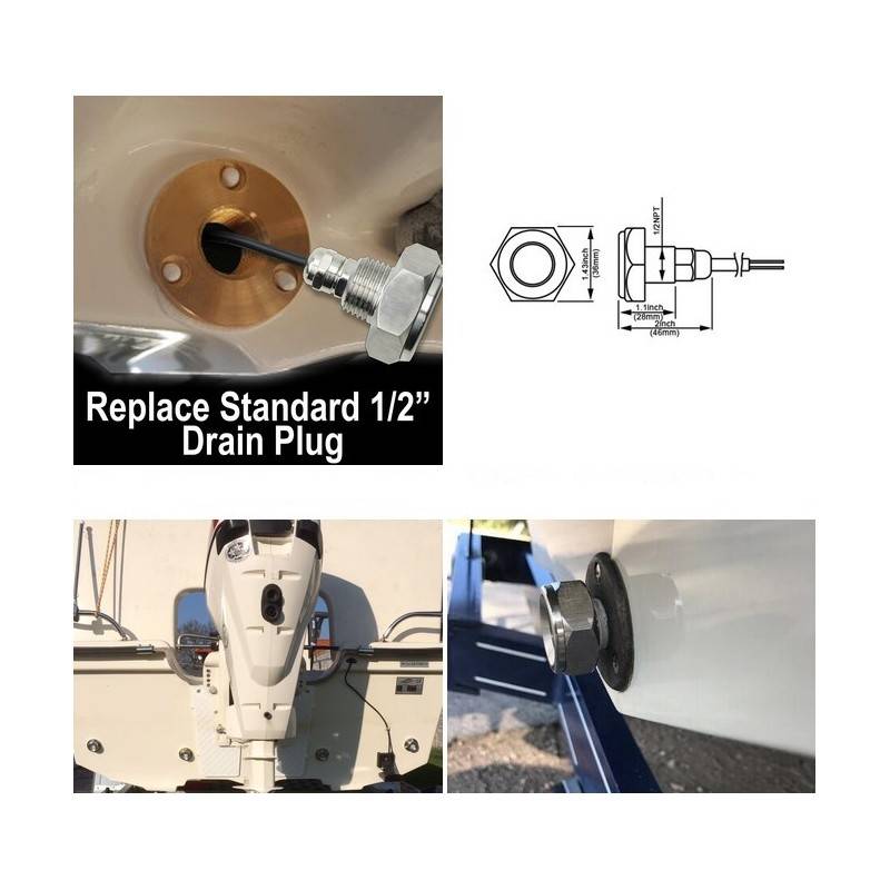 Recessed RGB LED light for drain plug in boats 27W 12V stainless steel 316L