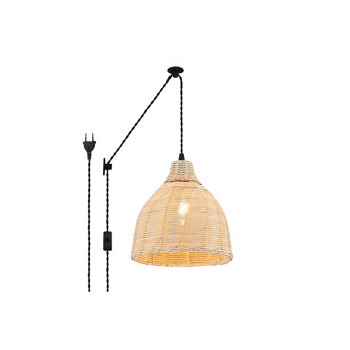 Wicker pendant lamp with pulley "SASKI".