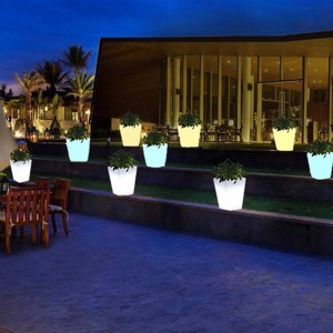 White Resin RGBW LED Planter, 40x40x55cm, 12W, IP65, Rechargeable