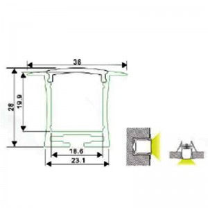 Recessed profile LED strip for wall and ceiling 36x28mm (2mt.)