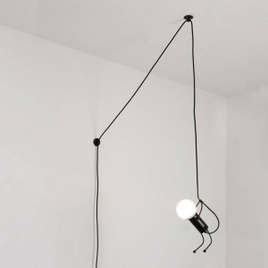 Black pendant lamp for bedroom ceiling Nordic style with long cord and plug