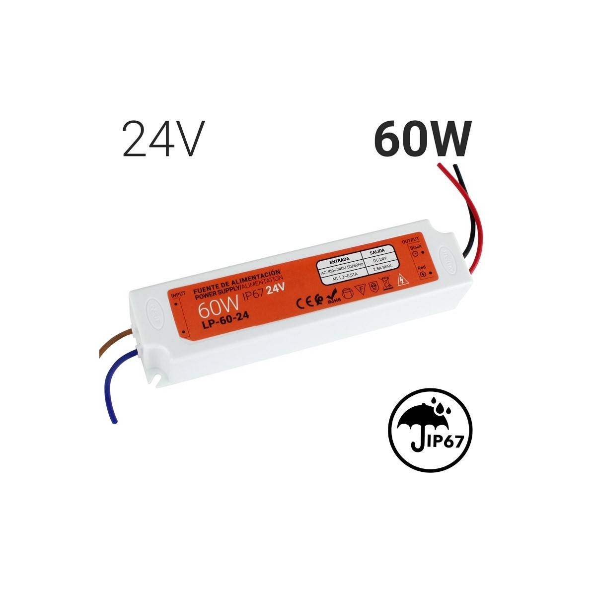 Compact waterproof power supply 24V 60W IP67