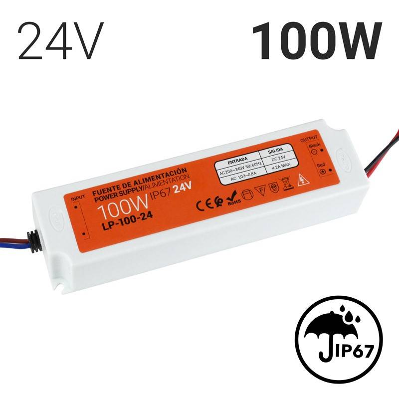 Compact waterproof power supply 24V 100W IP67