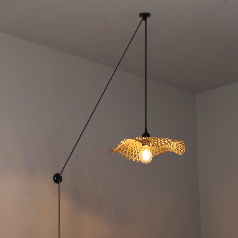 Wicker pendant lamp with pulley "ALINA".