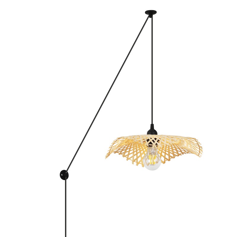 Wicker pendant lamp with pulley "ALINA".