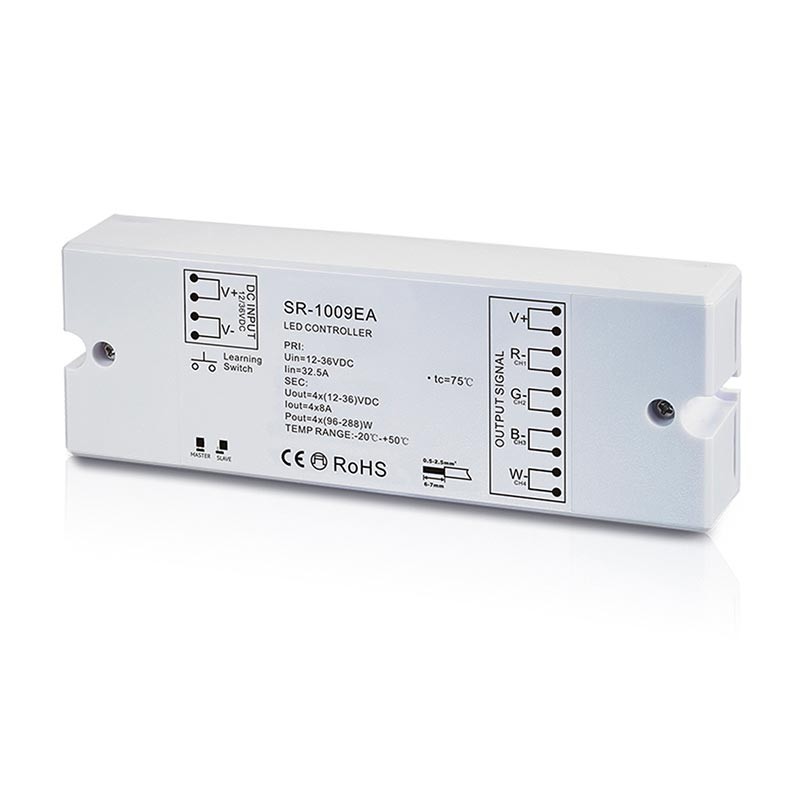 RGB/RGBW Dimmer PMW Controller - 12-36V DC (4 channels 8A/channel) - SUNRICHER RF Receiver - Perfect RF