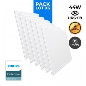 Pack of 6 slim LED panels 600x600mm 44W UGR19 Philips Driver