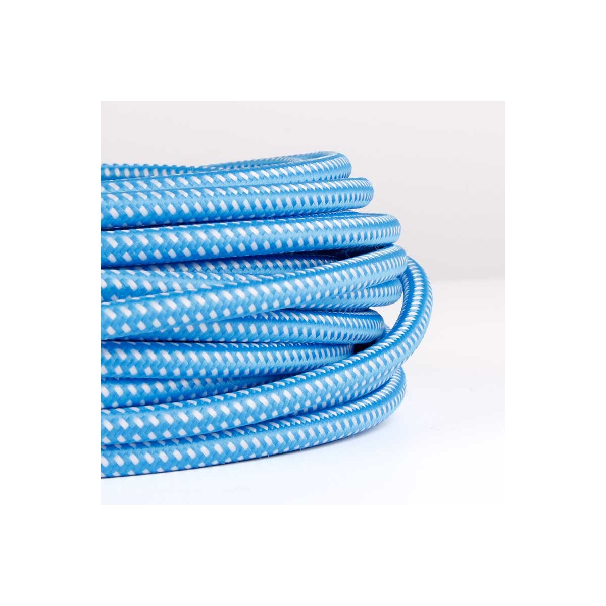 Round Electric Cable coated in Silk Effect Fabric Blue &amp; White Color