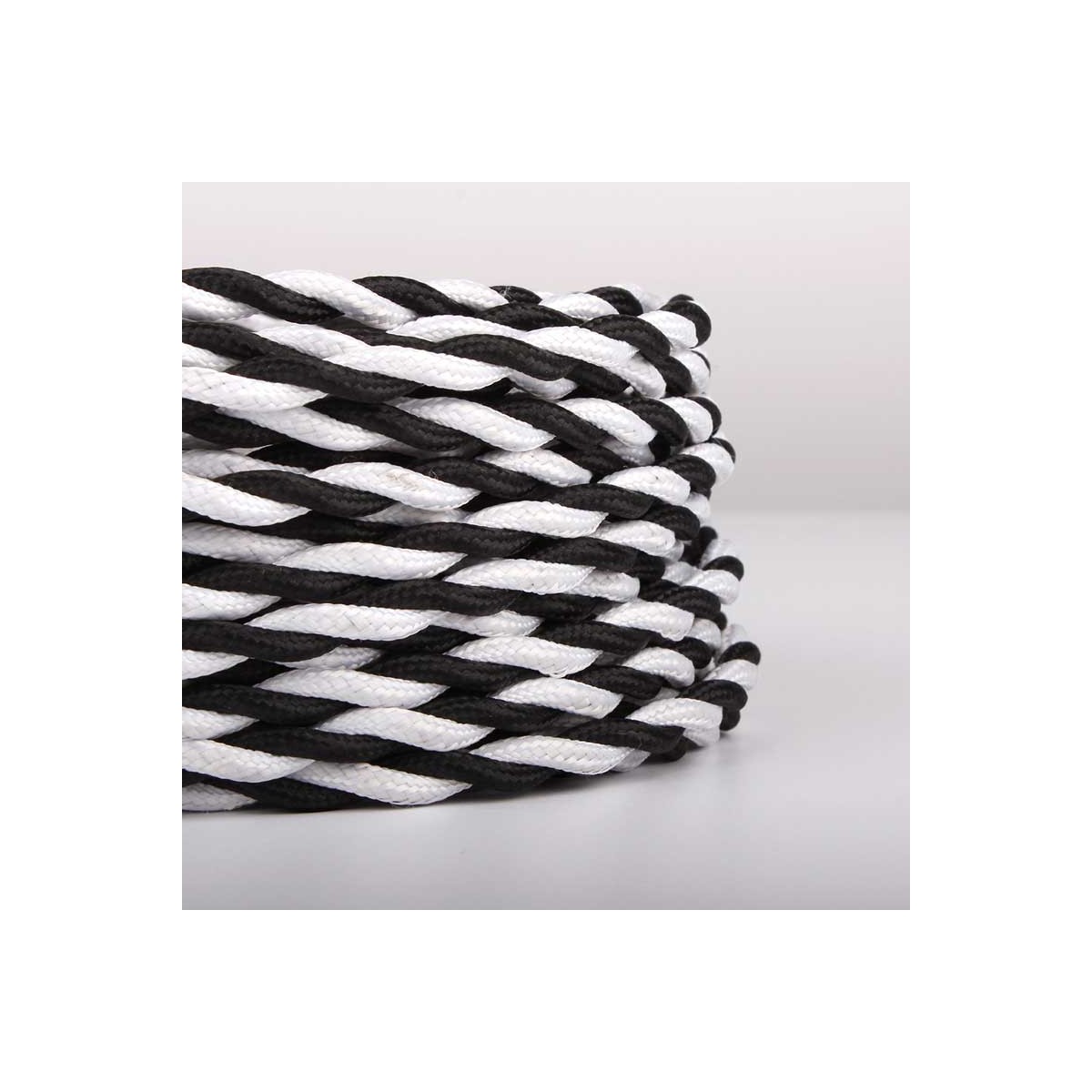 Braided Cable Coated in Silk Effect Fabric Black &amp; White Color
