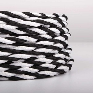 Braided Cable Coated in Silk Effect Fabric Black &amp; White Color