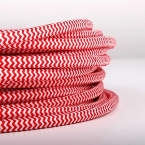 Round Electric Cable Coated in ZigZag Silk Effect Fabric, Red &amp; White