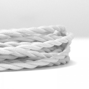 Braided Electric Cable Coated in Silk Effect Fabric Color White