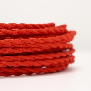 Braided electric cable in silk effect fabric Red color