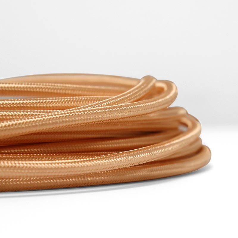 Round electric cable in silk effect fabric in Rose Gold color