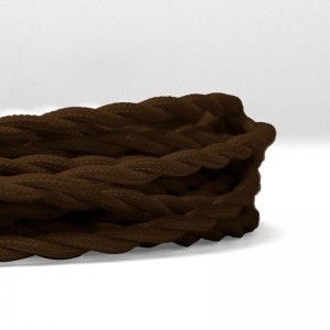Braided Electrical Cable Coated in Silk Effect Fabric Brown Color