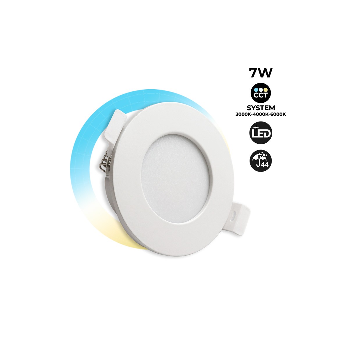 Recessed LED downlight 7W IP44 with CCT selector switch