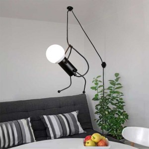 Black pendant lamp for bedroom ceiling Nordic style with long cord and plug