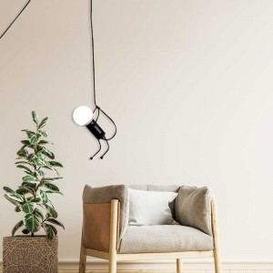 Black pendant lamp for bedroom ceiling Nordic style with long cord and plug