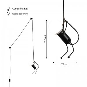 Black pendant lamp for bedroom ceiling Nordic style with long cord and plug