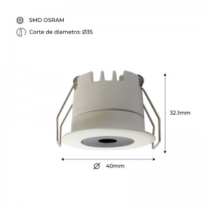 Downlight LED recessed Mini 3W Low UGR 40x32,1mm