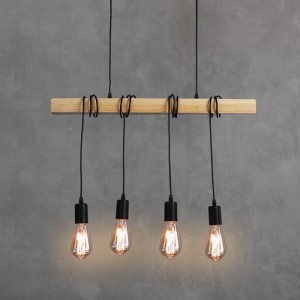 Wooden chandelier and hanging bulbs