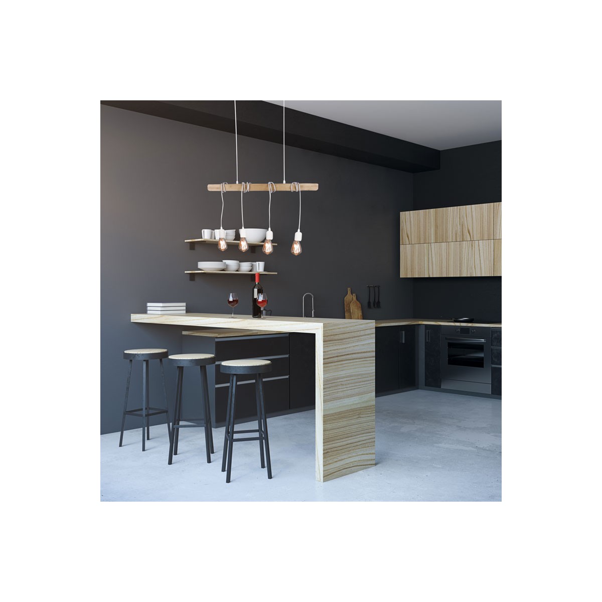 Vintage wooden pendant lamp "Otto" - 4 x E27