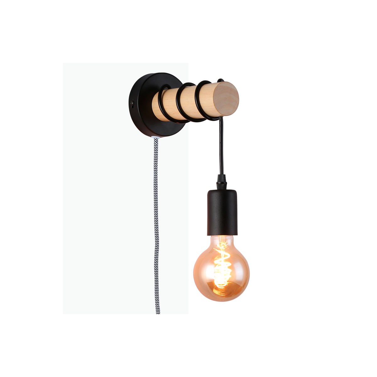 Wooden wall light with switch and plug "MILA".