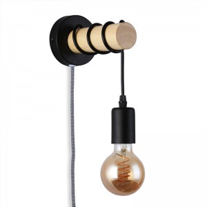 Wooden wall light with switch and plug "MILA".