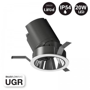 Low recessed LED spotlight UGR adjustable 20W COB IP54