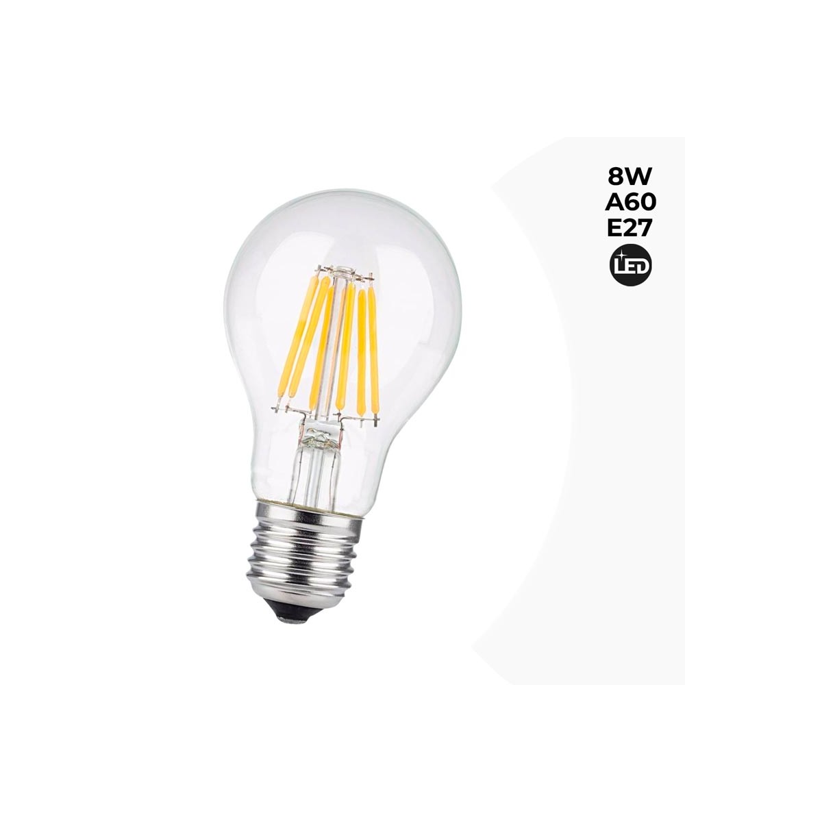LED filament bulb A60 E27 8W transparent