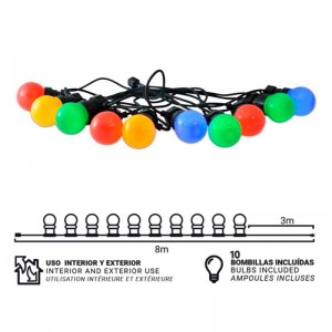 LED garland with black cable 10 Multicolor LED bulbs - 8 meters