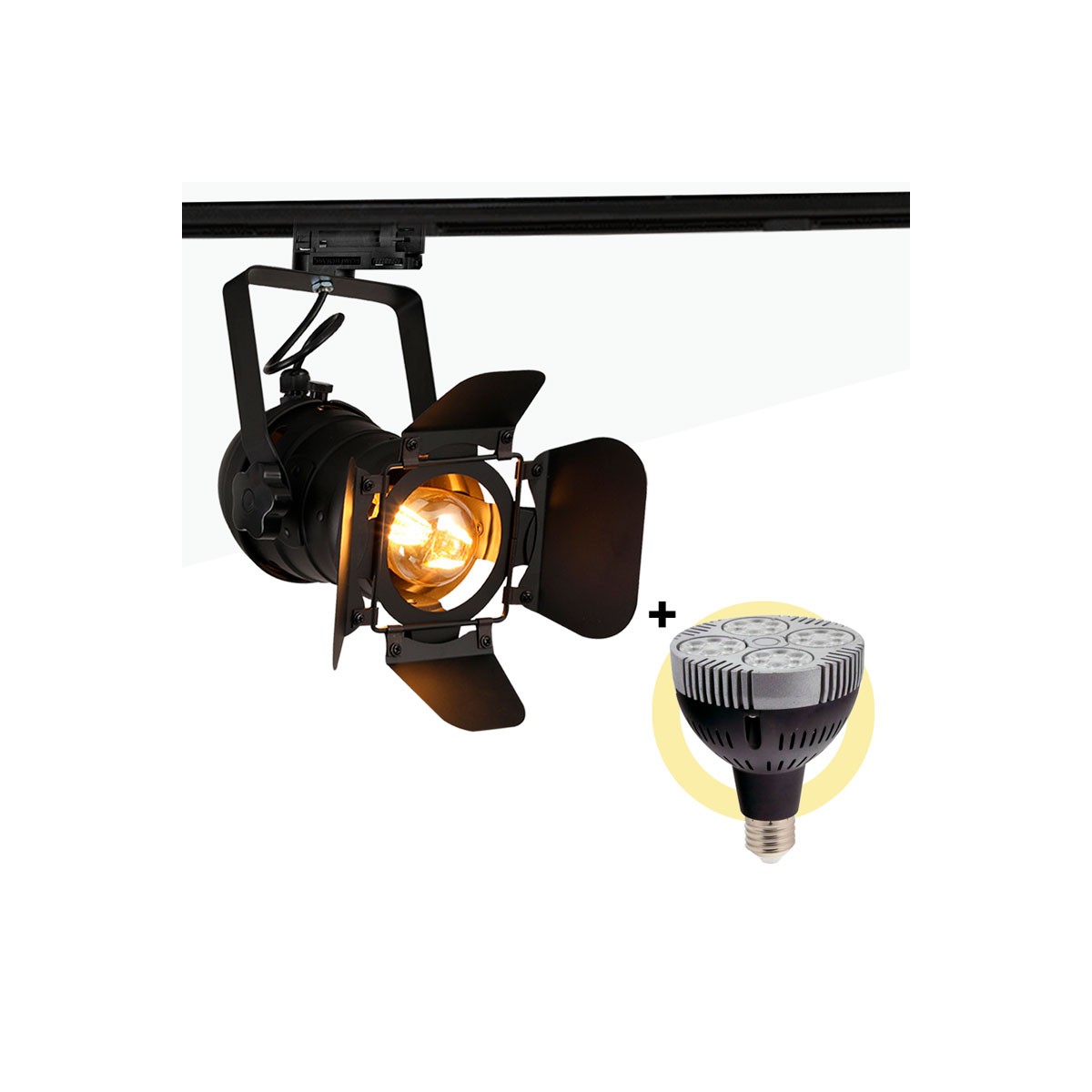 CINEMA" three-phase swivel track spotlight with LED PAR30 E27 Bulb