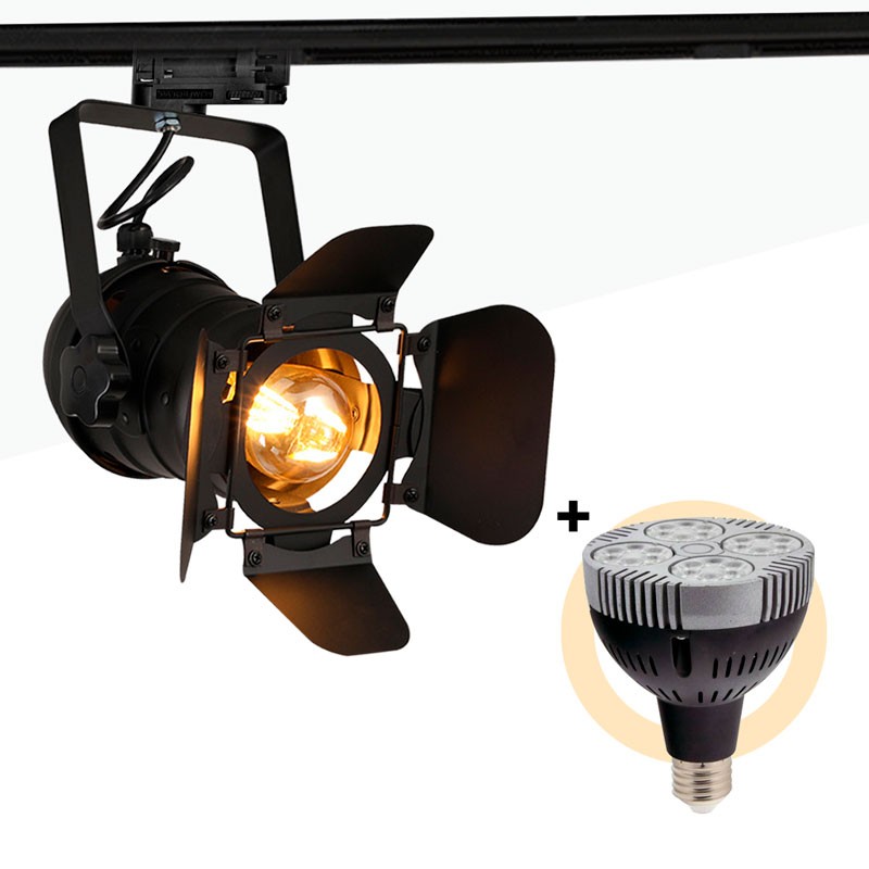 CINEMA" three-phase swivel track spotlight with LED PAR30 E27 Bulb