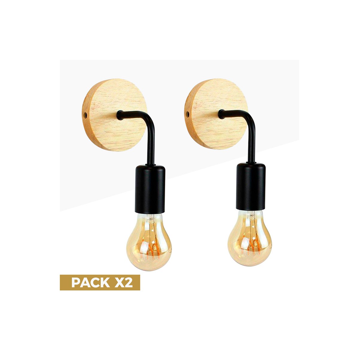 Pack of 2 Wall sconces in wood with metal flexo "Morgan".