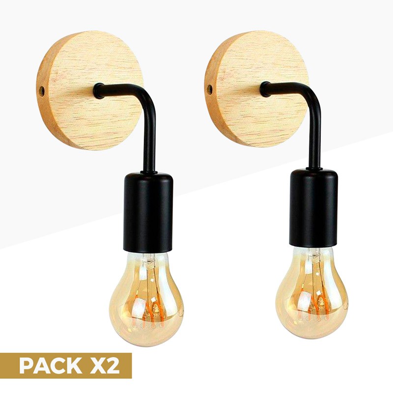 Pack of 2 Wall sconces in wood with metal flexo "Morgan".