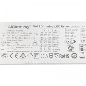 Driver DALI dimmable 44.1W DC 9-42V Multicurrent 700-1050mA