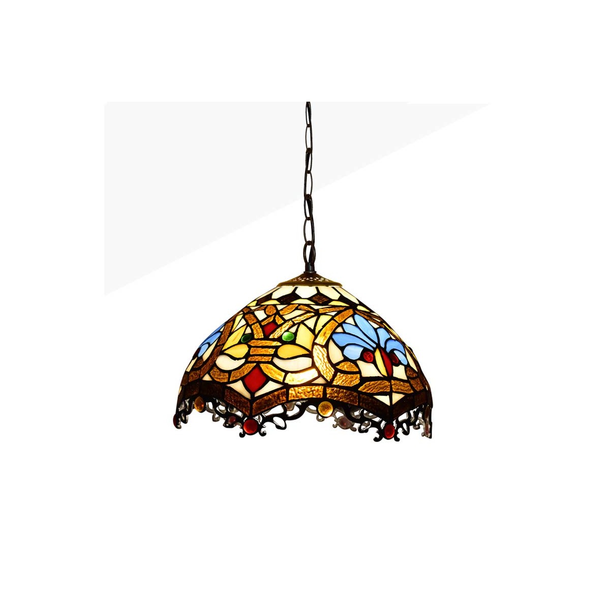 Tiffany inspired pendant lamp with floral mosaic in glass