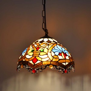 Tiffany inspired pendant lamp with floral mosaic in glass