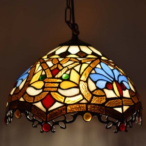 Tiffany inspired pendant lamp with floral mosaic in glass