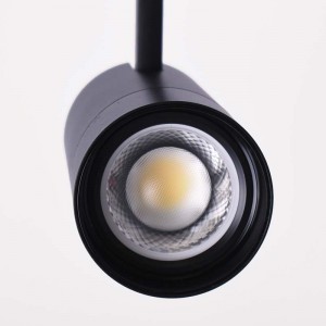 CCT 25W COB single-phase LED track spotlight with adjustable aperture 25-65º.