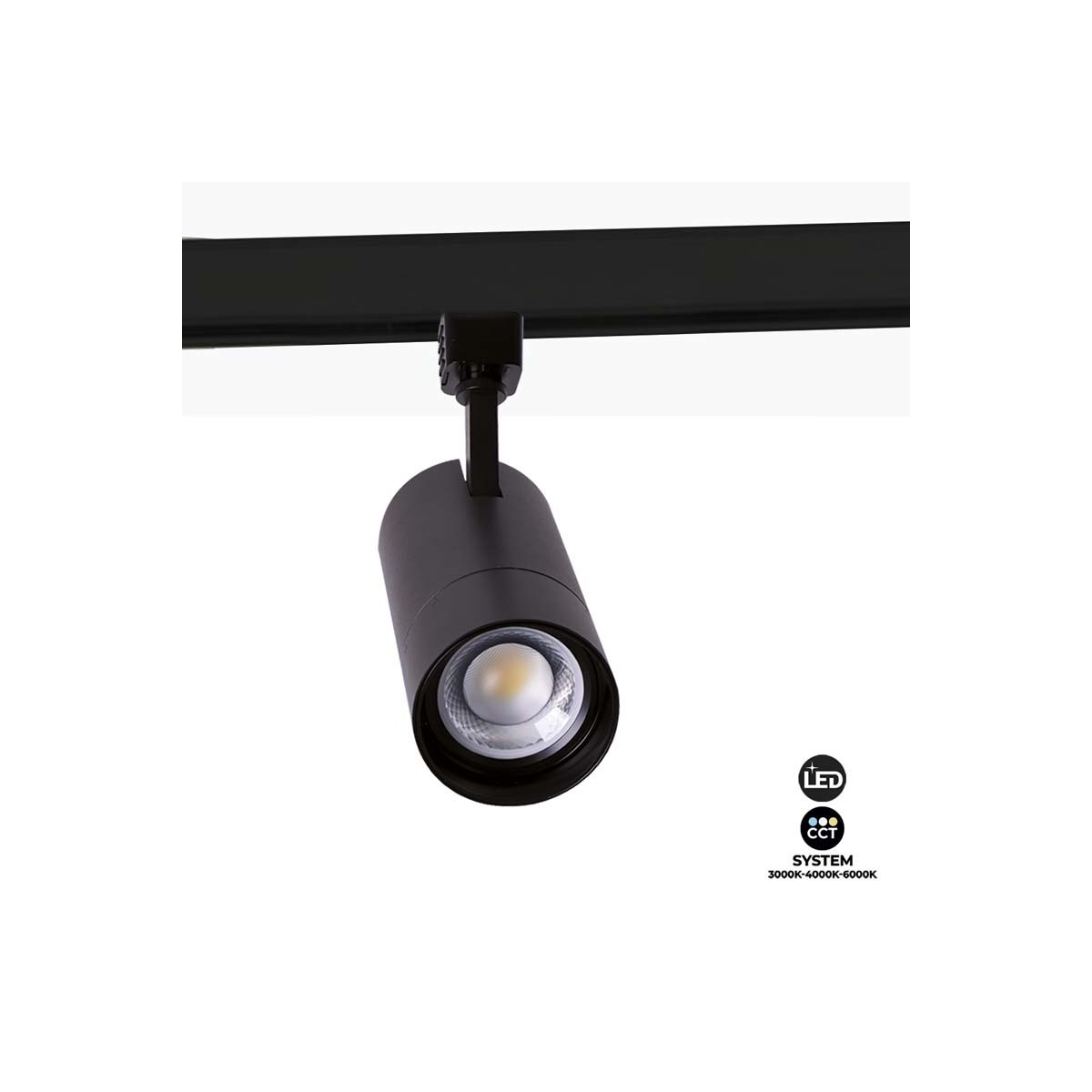 CCT 25W COB single-phase LED track spotlight with adjustable aperture 25-65º.