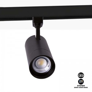 CCT 25W COB single-phase LED track spotlight with adjustable aperture 25-65º.