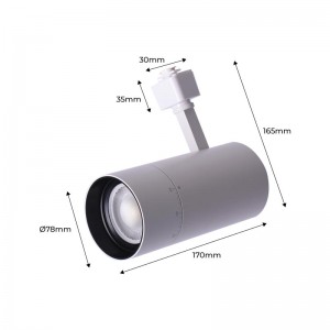 CCT 25W COB single-phase LED track spotlight with adjustable aperture 25-65º.