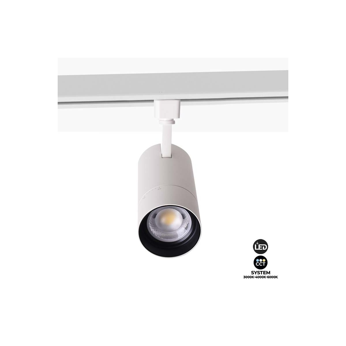 CCT 25W COB single-phase LED track spotlight with adjustable aperture 25-65º.
