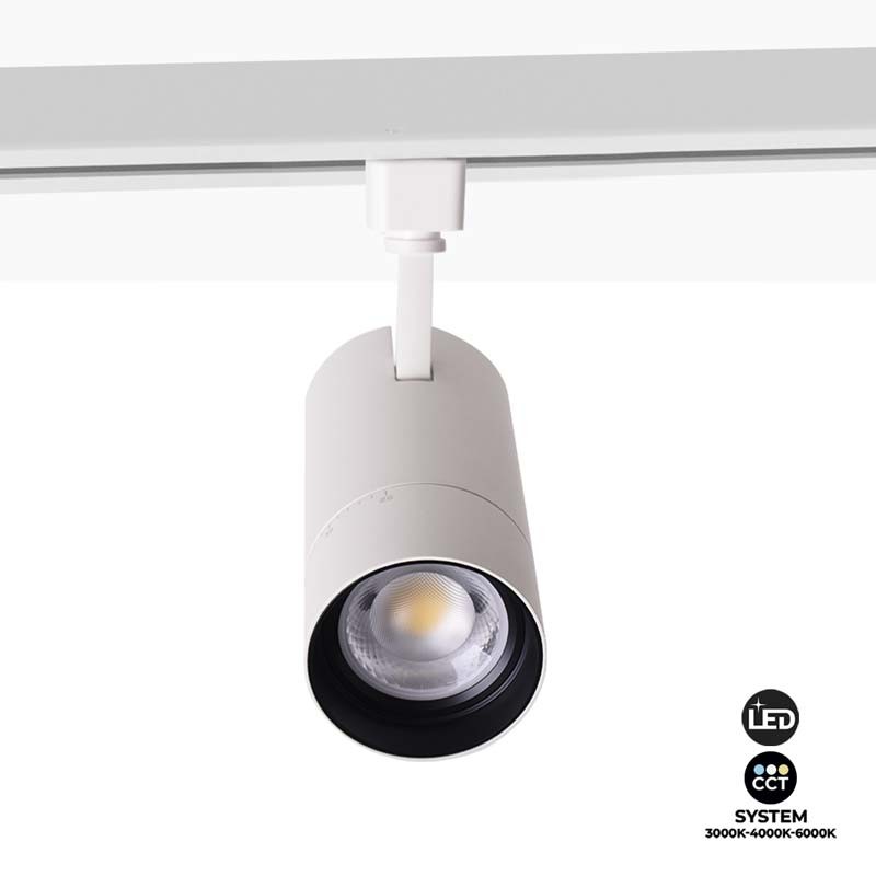 CCT 25W COB single-phase LED track spotlight with adjustable aperture 25-65º.