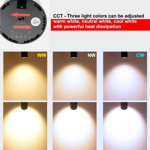 CCT 25W COB single-phase LED track spotlight with adjustable aperture 25-65º.