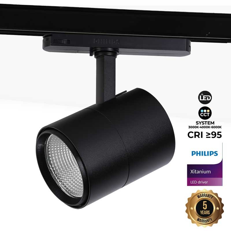 Three phase LED track spotlight CCT 42W CRI 95 Integrated Philips Xitanium Driver