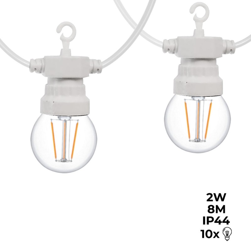 LED garland white cable 10 LED bulbs 3000ºK - 8 meters