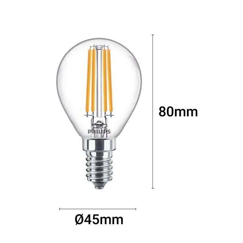 Philips spherical filament bulb E14 P45/G45 4.3W